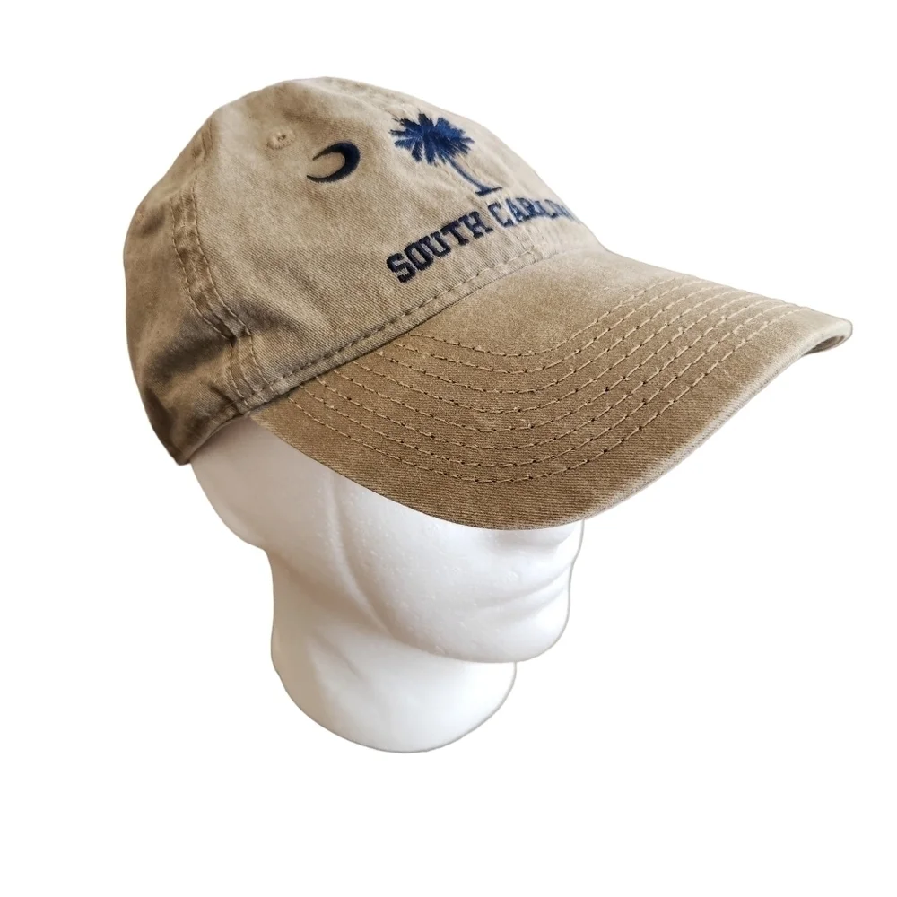Embroidered olive khaki South Carolina SC Palmetto Crescent Washed Cap Hat